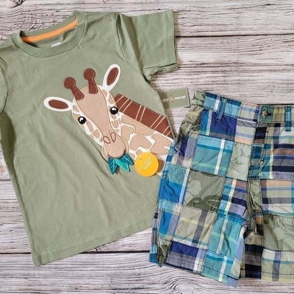 Gymboree Summer Safari Giraffe T-Shirt Binoculars Tank Top & Patchwork Shorts - Picture 2 of 8